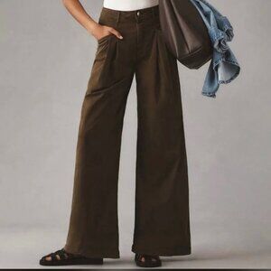 Anthropologie Maeve 2 Olive Wide Leg Chino Pant Office Work Casual Brunch